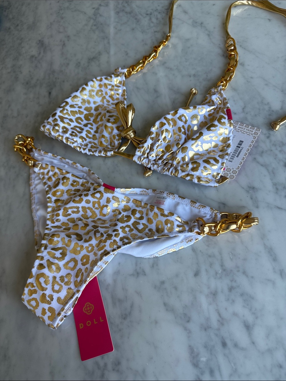Doll Gold Leopard Print Bikini on a Chain Set NWT - Picture 6 of 7
